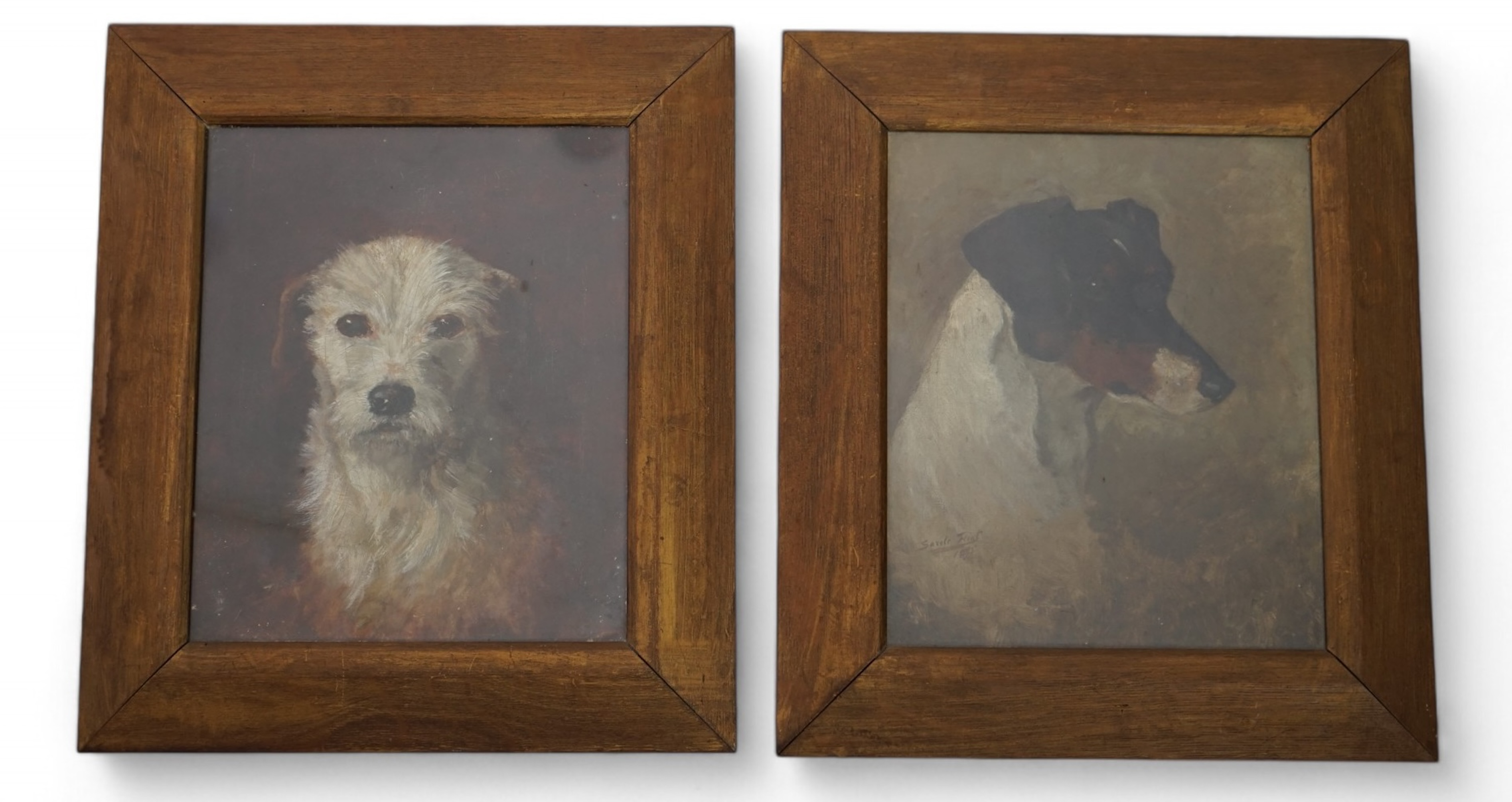 Savile Lumbley Flint (fl.1880-95), Study of a fox terrier and a rough coated terrier, oils on canvas, 30 x 25cm